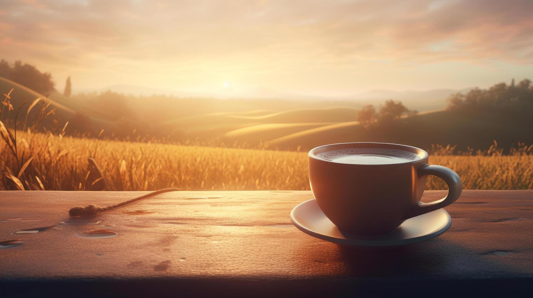 Summer morning with coffee cup. Illustration photo