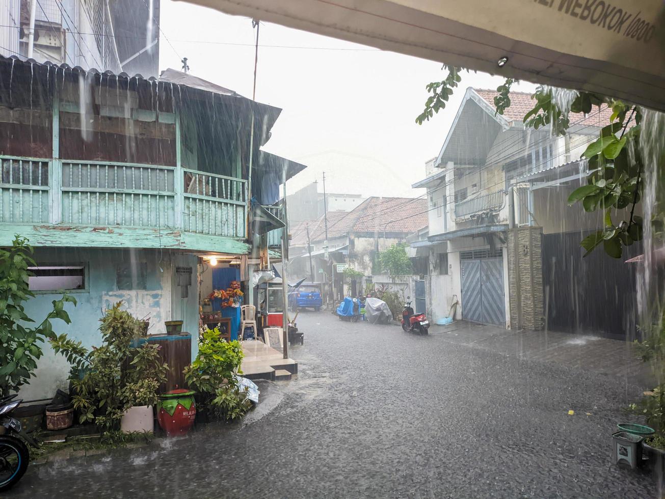 A view of heavy rain in surabaya, indonesia photo