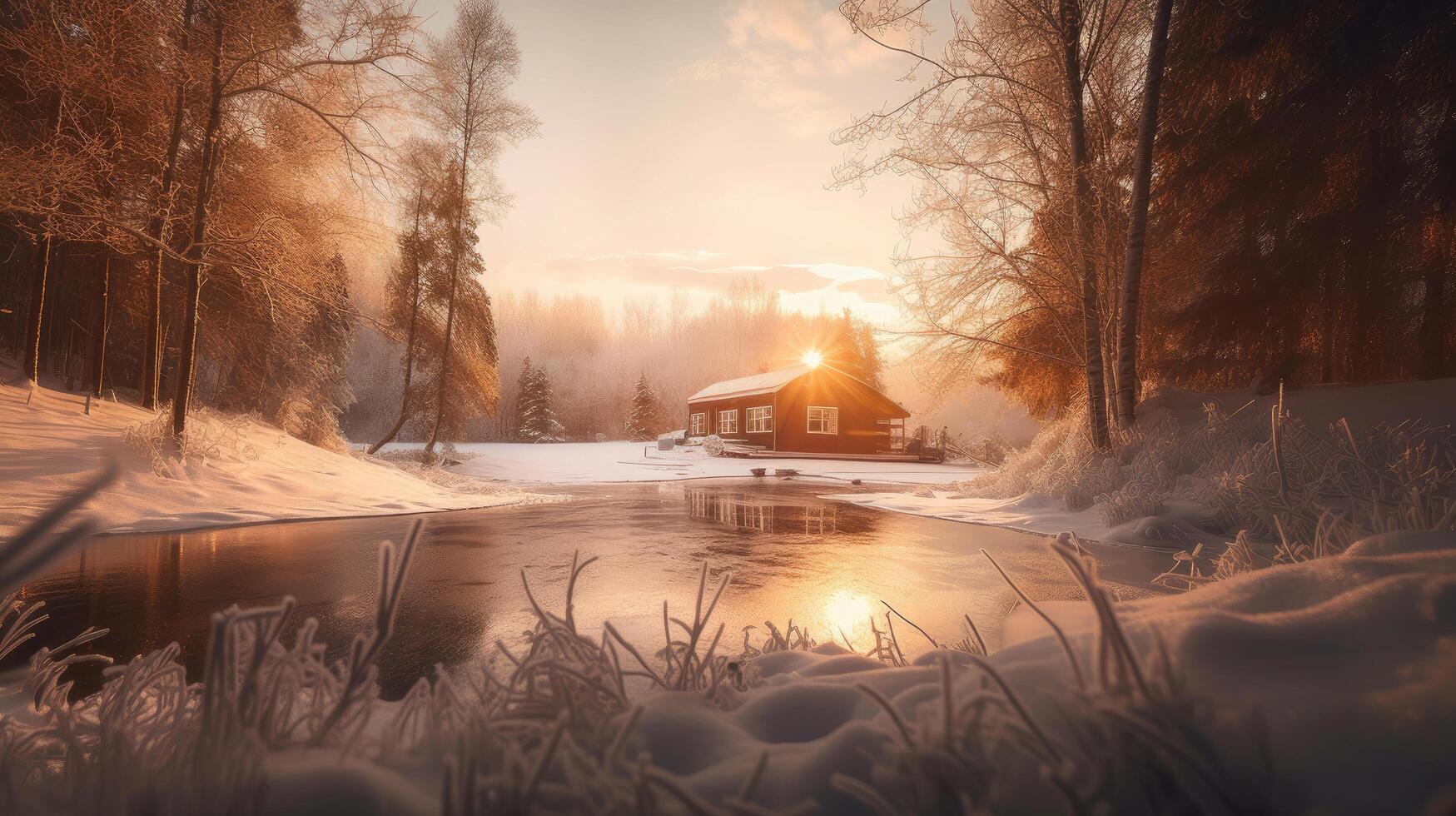 Little house in winter Illustration photo