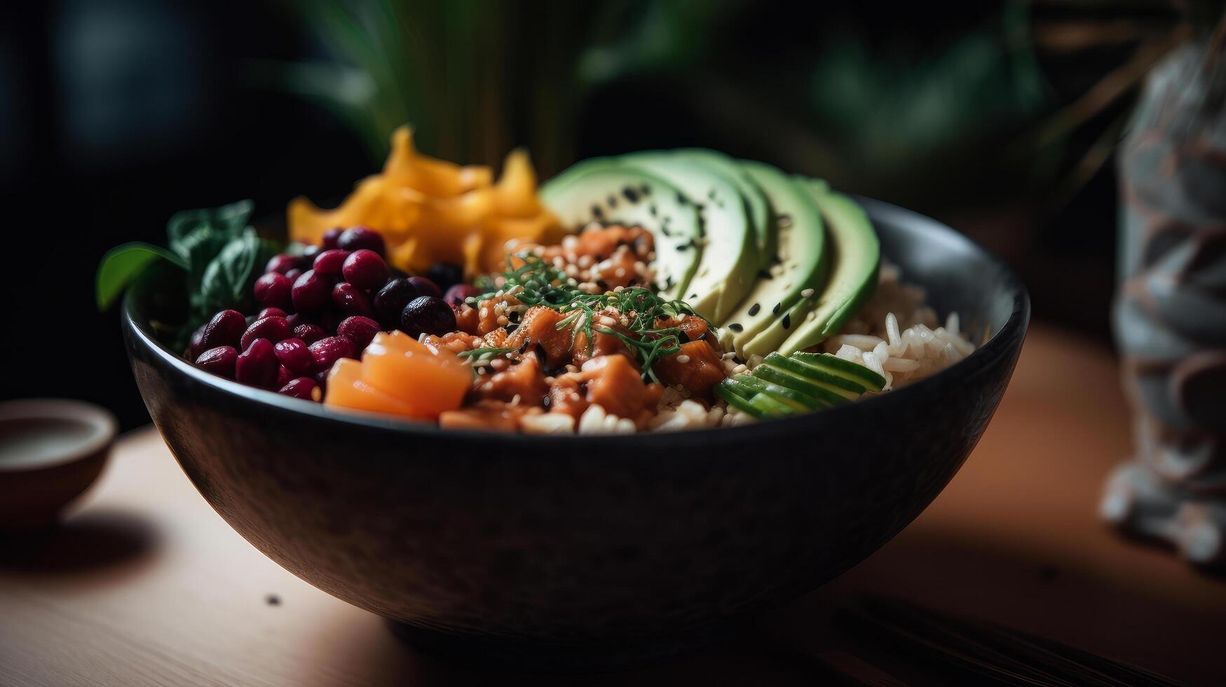 Poke bowl food background. Illustration AI Generative 22338015 Stock