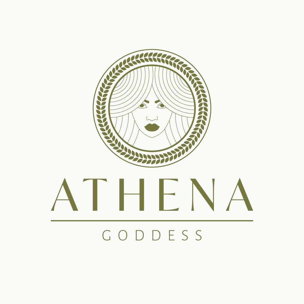 Athena goddess logo design. Greek goddess vector logotype. Beauty and art industry logo template. Goddess of wisdom, industrial strategy and tactics.