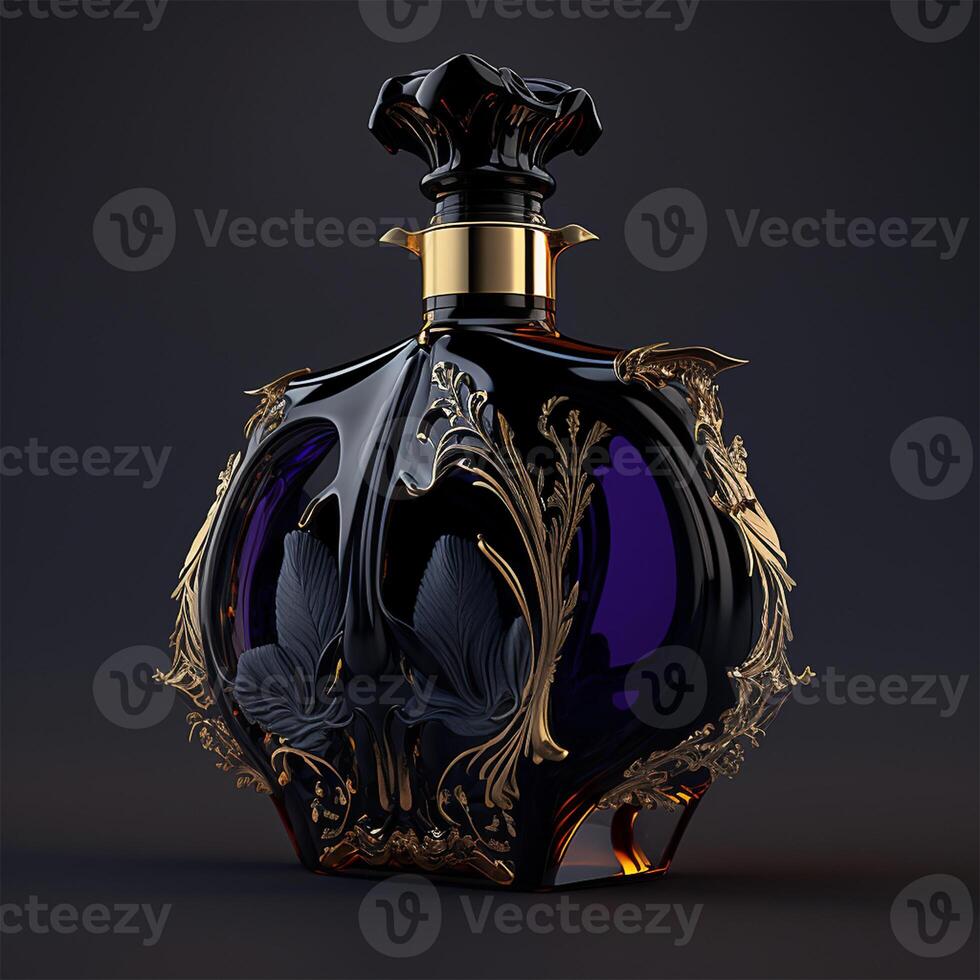 luxury perfume bottle Photo In black Background .