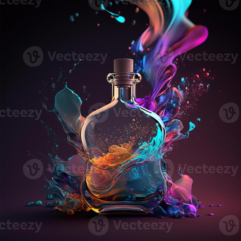 luxury Colorful perfume bottle Photo In black Background .