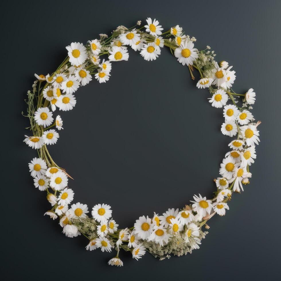 Daisies, white flowers with yellow centers, create a spring or