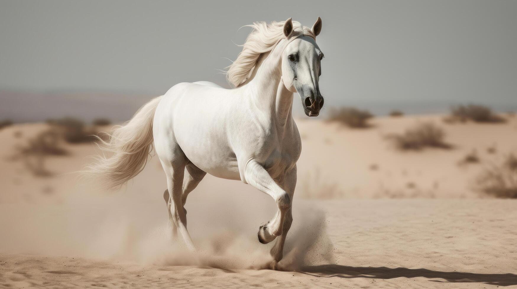 hermosa blanco caballo en desierto. ilustración ai generativo foto