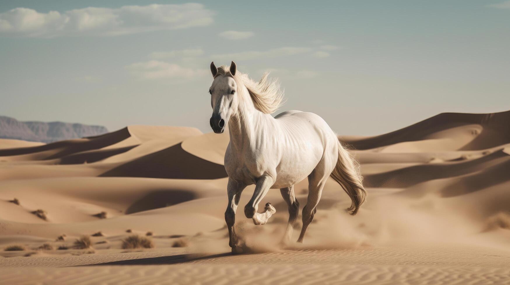 Beautiful white horse in desert. Illustration photo