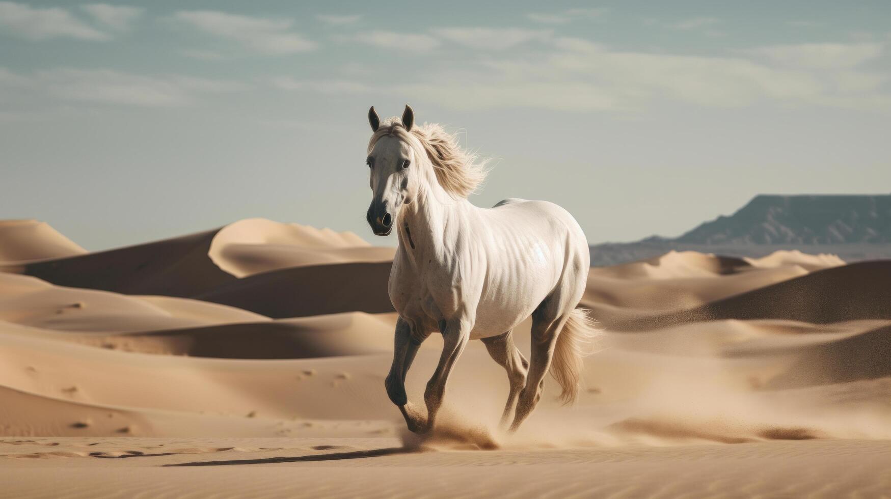 Beautiful white horse in desert. Illustration photo