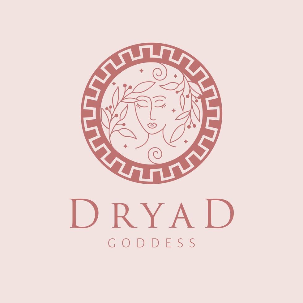 Dryad goddess logo design. Greek goddess vector logotype. Beauty and art industry logo template. Forest nymph, patroness of trees.