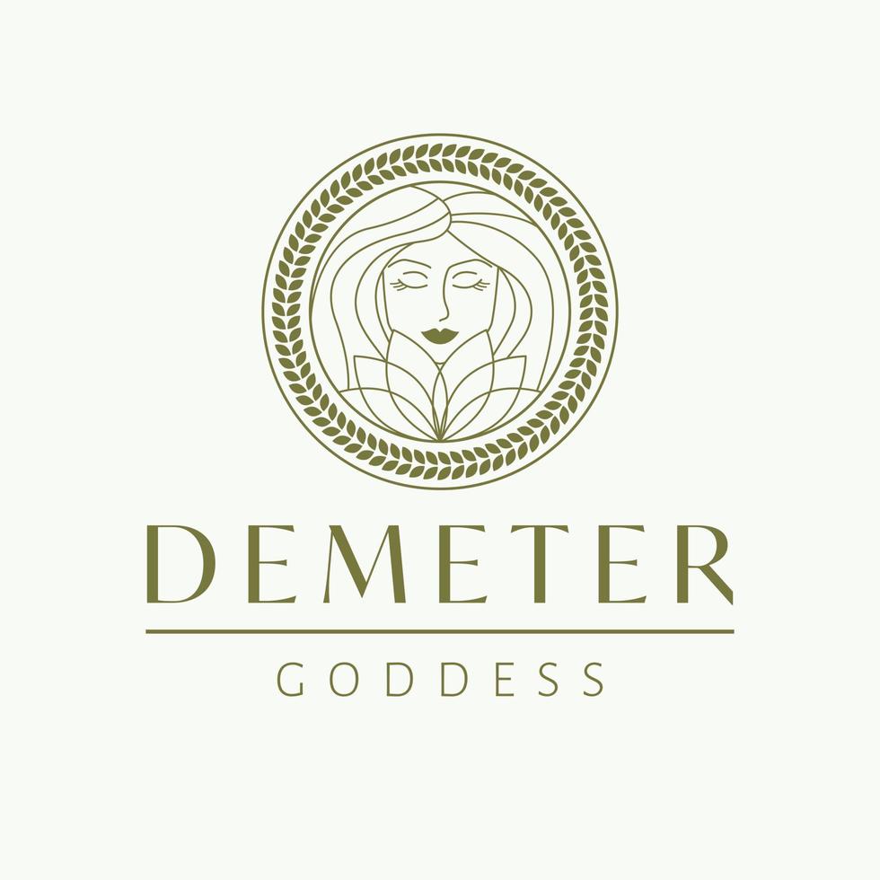 Demeter goddess logo design. Greek goddess vector logotype. Beauty and art industry logo template. Goddess of fertility, the patroness of agriculture