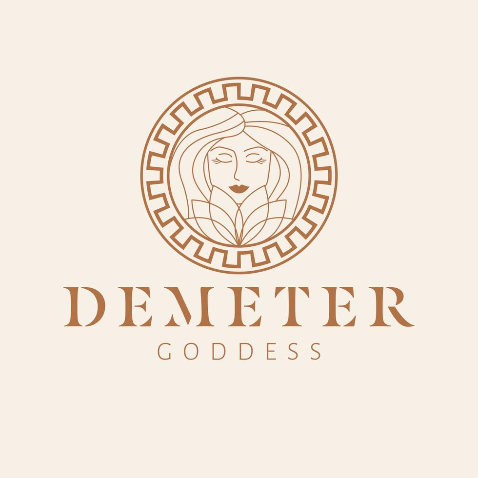 Demeter goddess logo design. Greek goddess vector logotype. Beauty and art industry logo template. Goddess of fertility, the patroness of agriculture