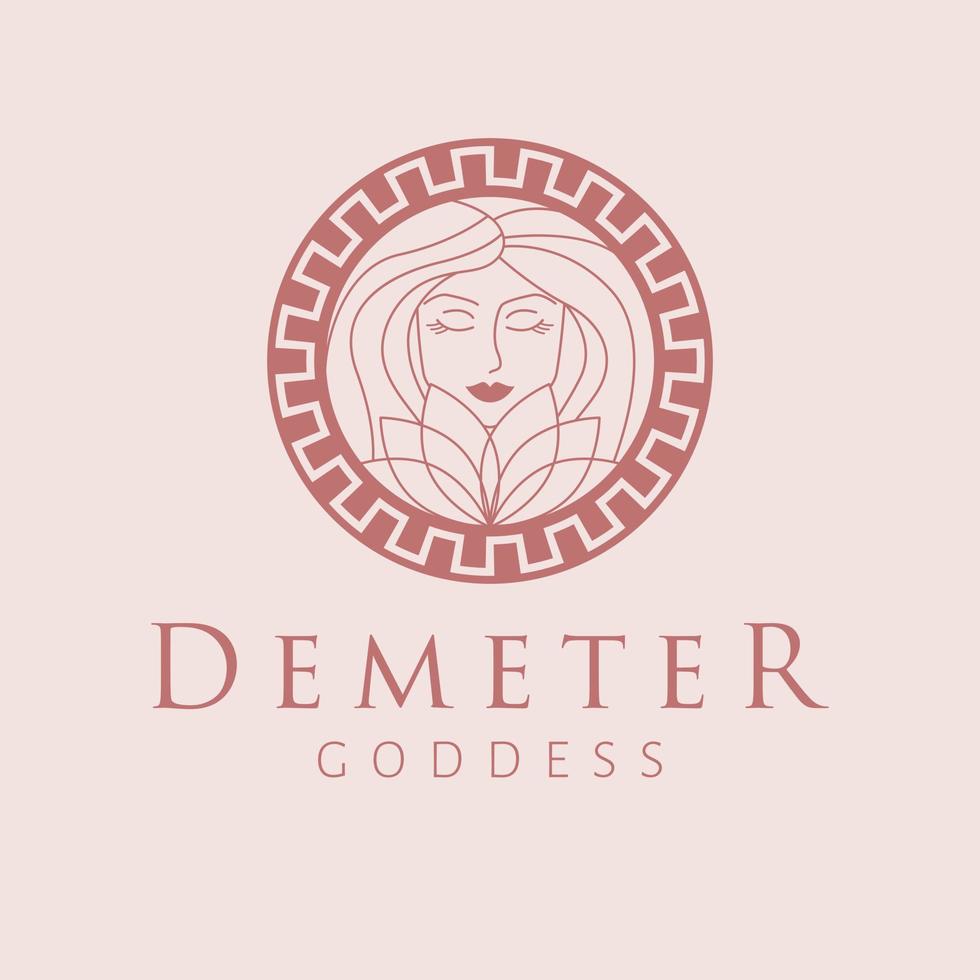 Demeter goddess logo design. Greek goddess vector logotype. Beauty and art industry logo template. Goddess of fertility, the patroness of agriculture
