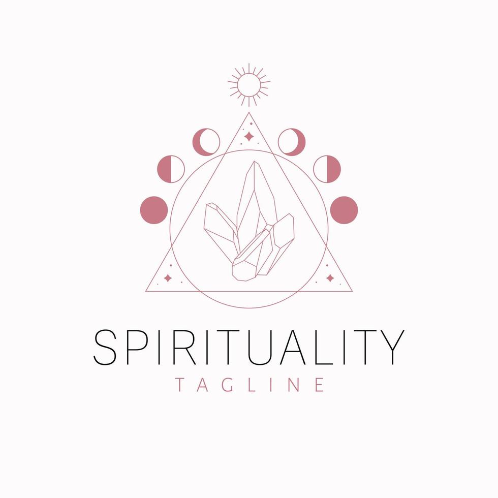 espiritualidad vector logo diseño. cristales y esotérico plano logotipo Luna y cristal logo modelo.