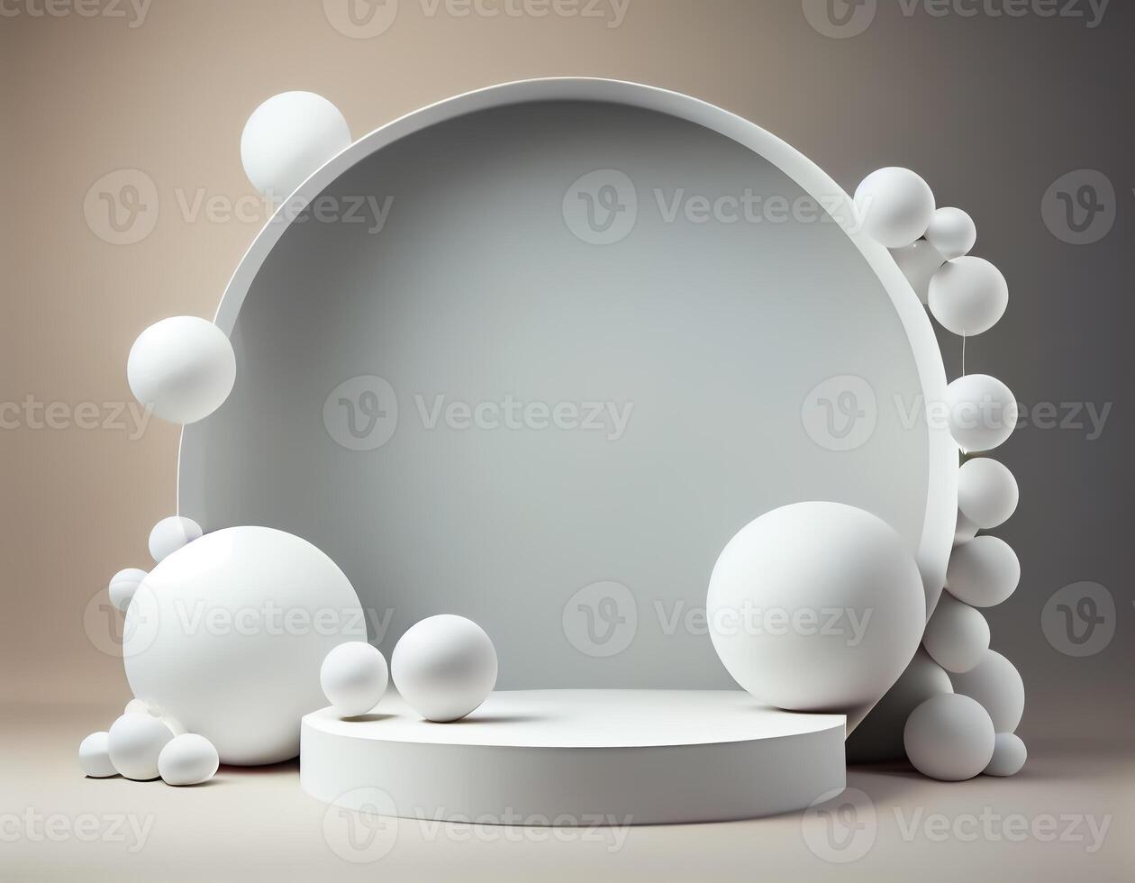 Abstract 3d podium for product presentation with geometric shapes, Empty round podium,Platforms for product presentation with shadows and light background. photo