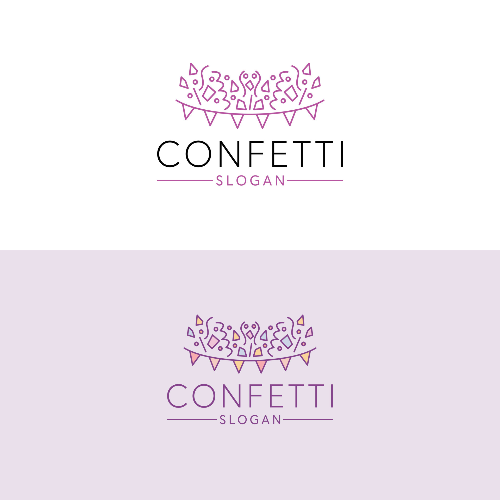 Confetti vector logo design. Flags and confetti sparkles logotype