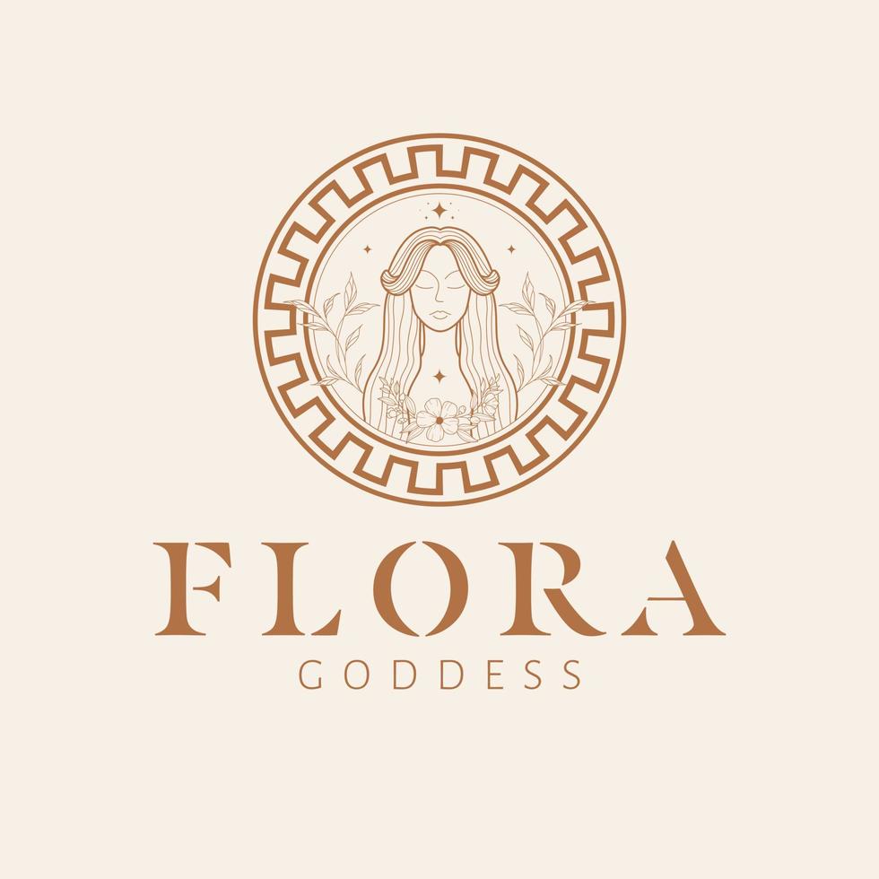 Flora goddess logo design. Greek goddess vector logotype. Beauty and art industry logo template. Goddess of blooming flowers, flowering, spring, youth and pleasure.