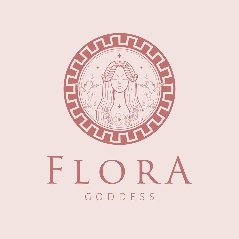 Flora goddess logo design. Greek goddess vector logotype. Beauty and art industry logo template. Goddess of blooming flowers, flowering, spring, youth and pleasure.