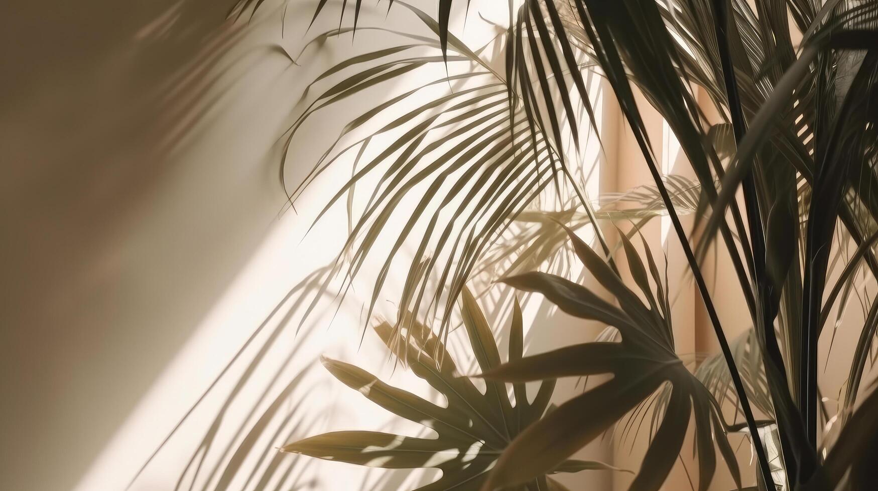 Palm leaves background with shadow. Illustration photo