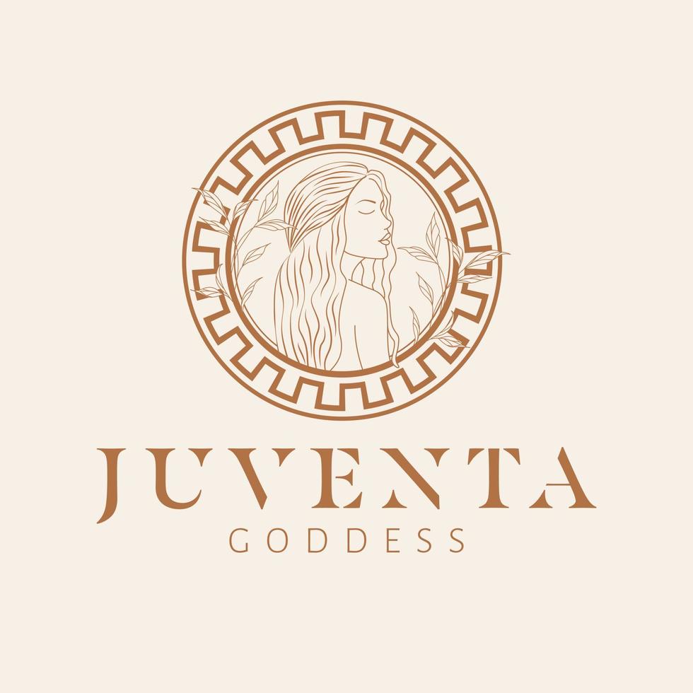 Juventa goddess logo design. Greek goddess vector logotype. Beauty and art industry logo template. Ancient roman goddess of youth.