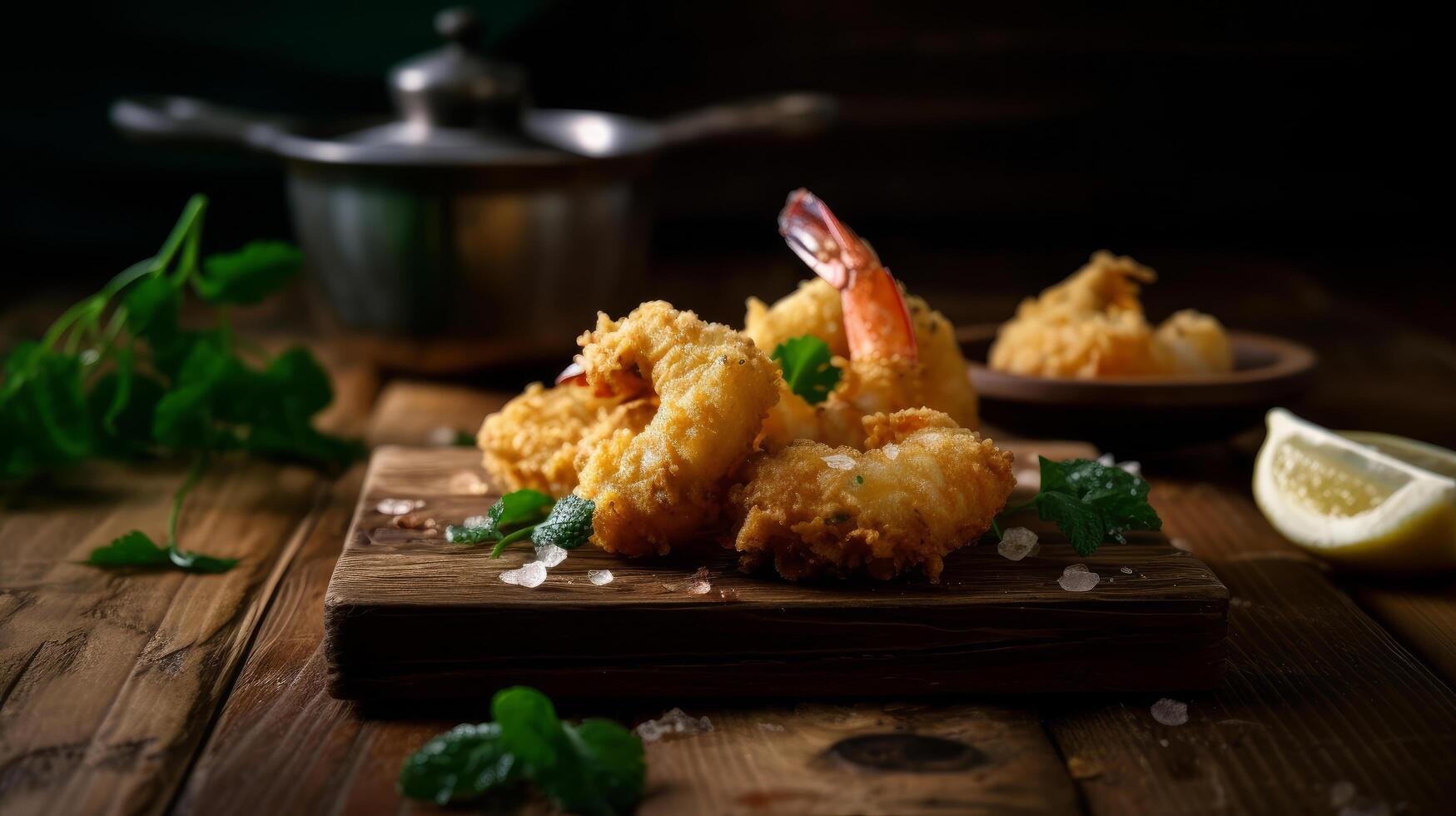 Fried shrimps background. Illustration photo