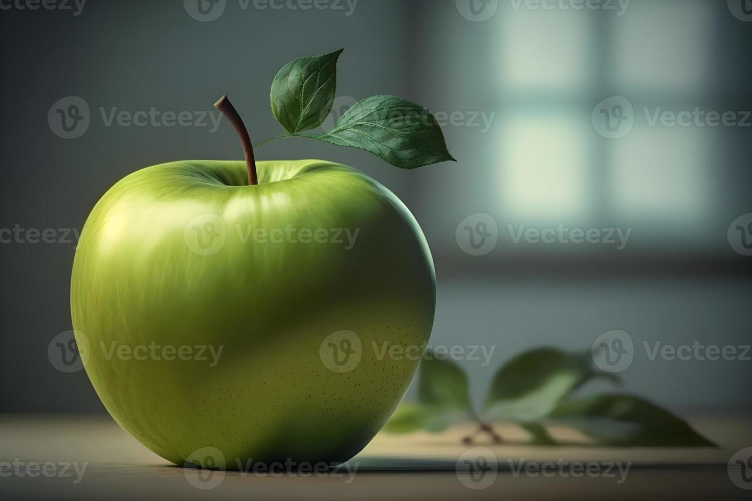 Close up of a green apple, natural, in the kitchen, fruit, healthy photo