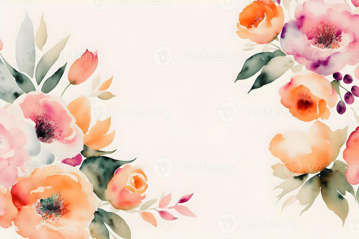 Background illustration water color style with flowers forming half frame spring for Mother's Day, copy space photo