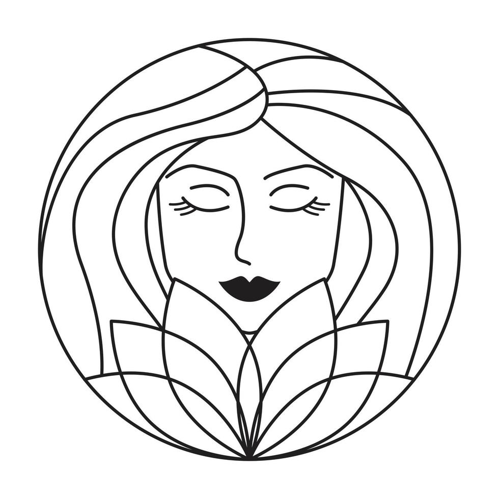 Beautiful woman portrait vector icon design. Girl with lotus flat icon.