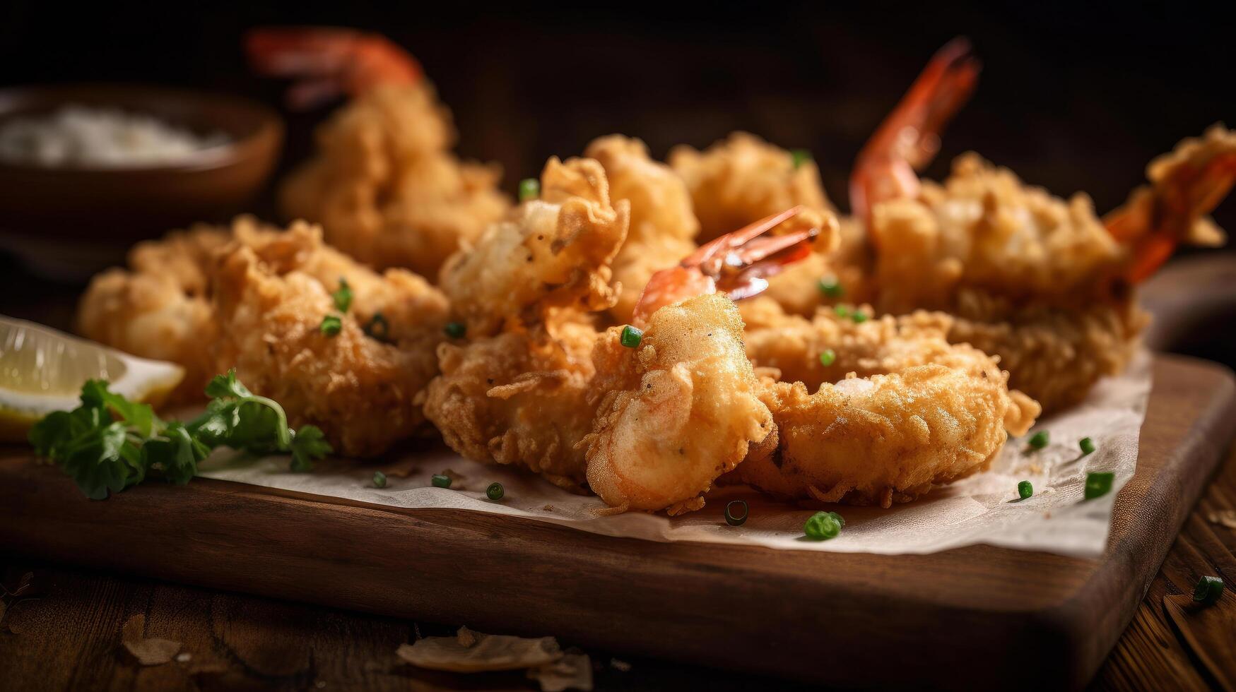 Fried shrimps background. Illustration photo