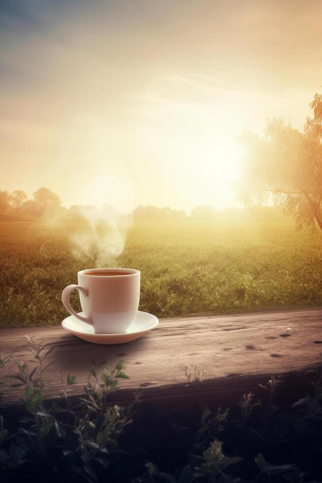 Summer morning with coffee cup. Illustration photo