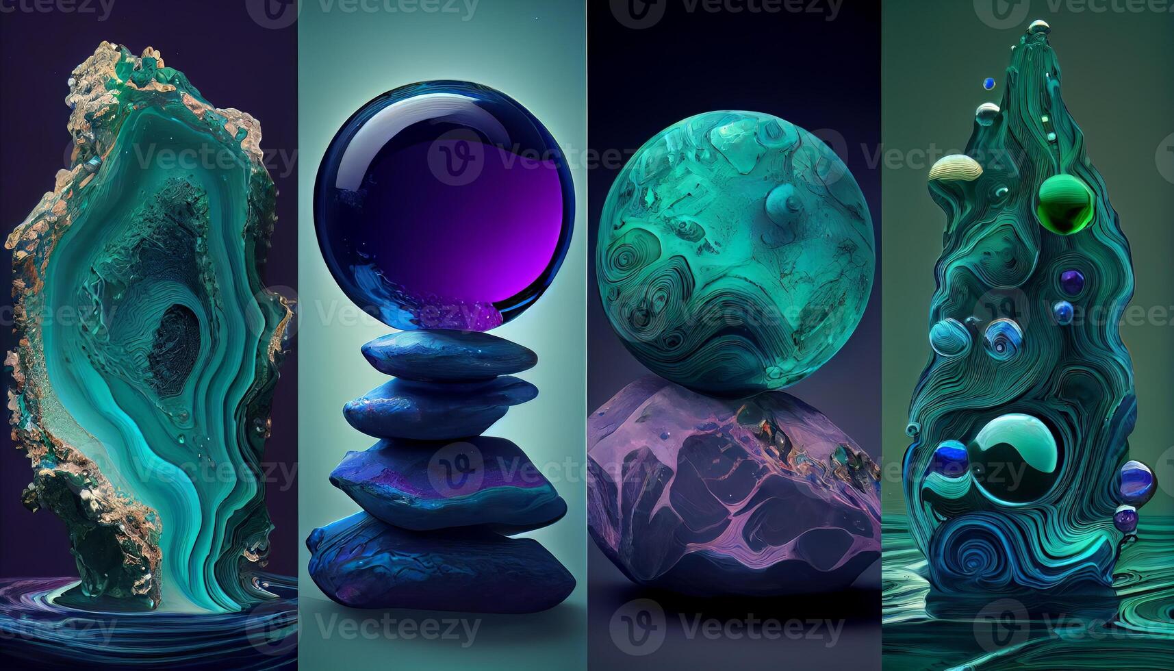 A Stunning Display of Molten Malachite, Amethyst, and Lapis Lazuli in a Dynamic and Organic Geological Formation Illustration photo