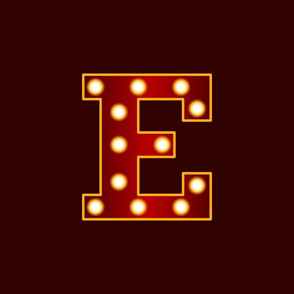 E, alphabet letter with bulb vector icon