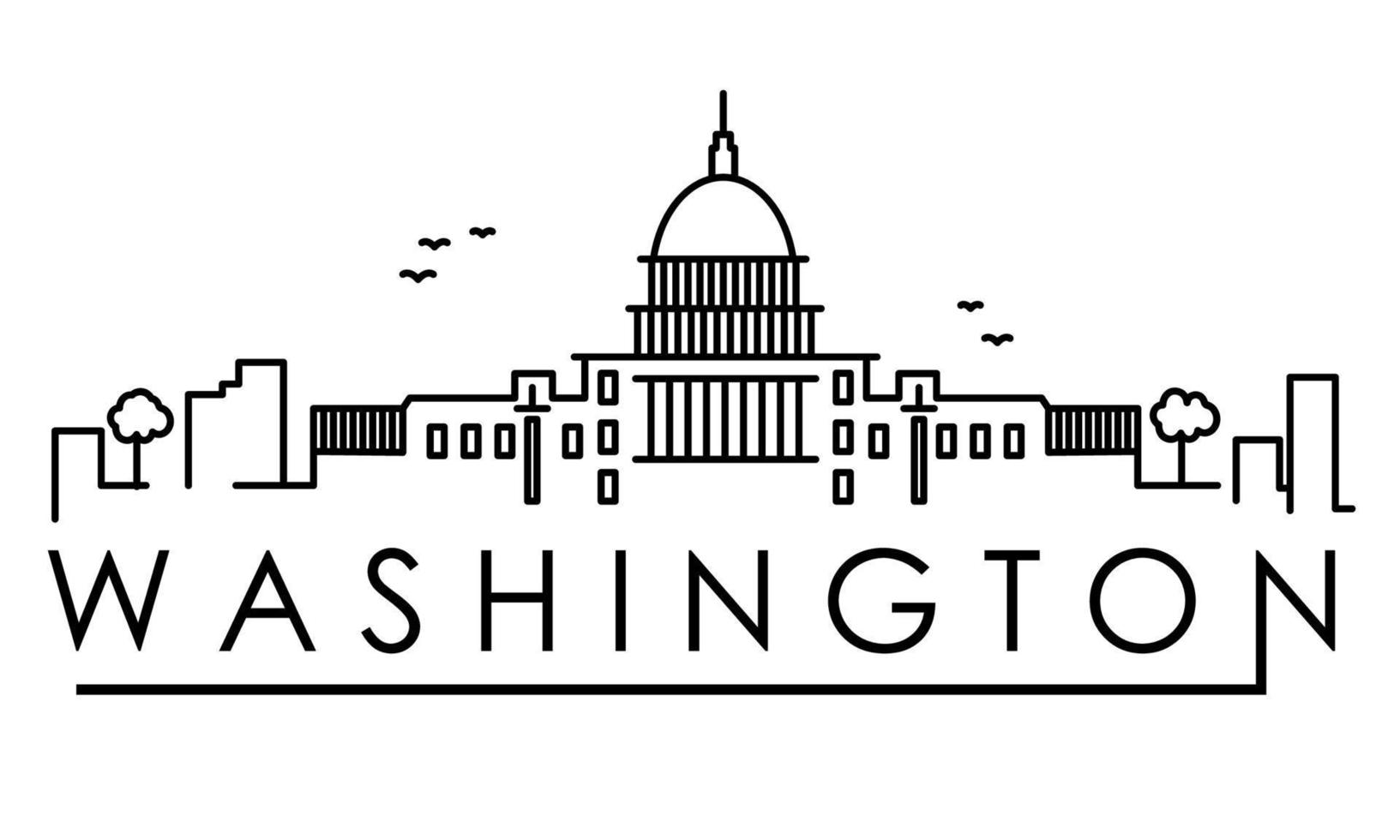 Outline Washington DC USA City Skyline with Modern Buildings vector icon