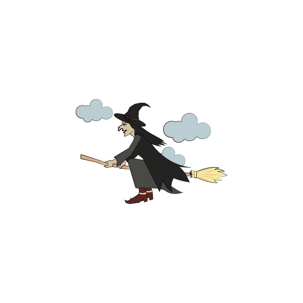 witch on broomstick colored vector icon