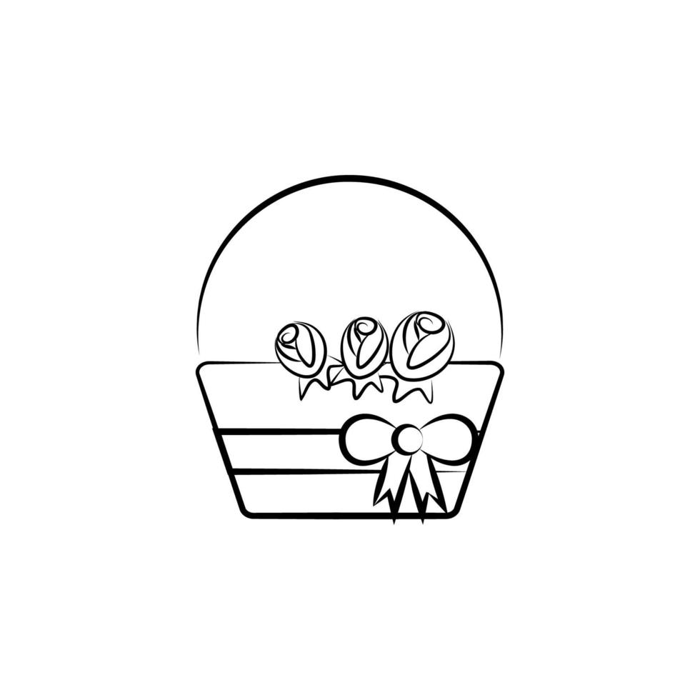 basket of flowers sketch vector icon