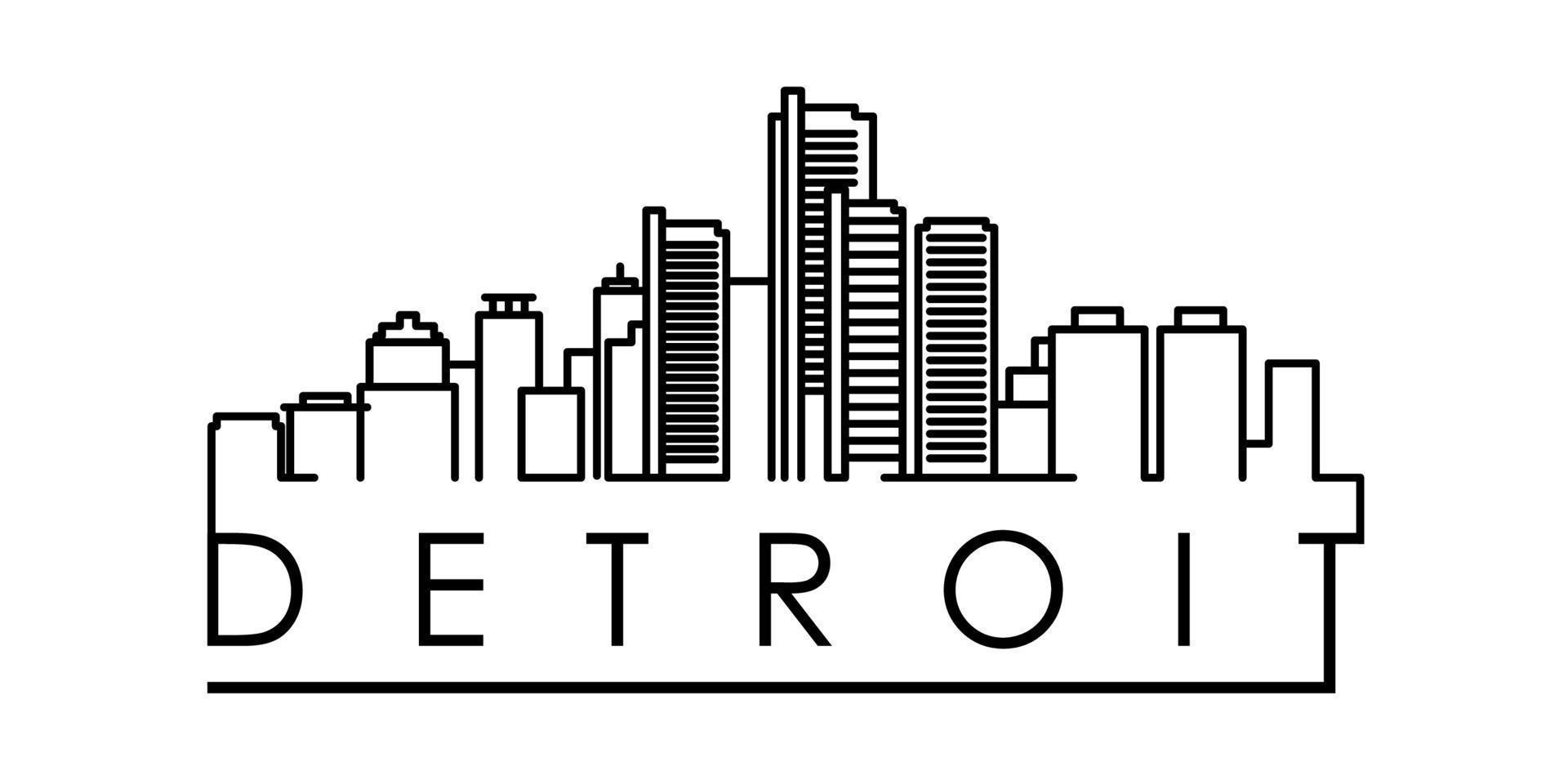 Linear Detroit City Silhouette with Typographic Design vector icon