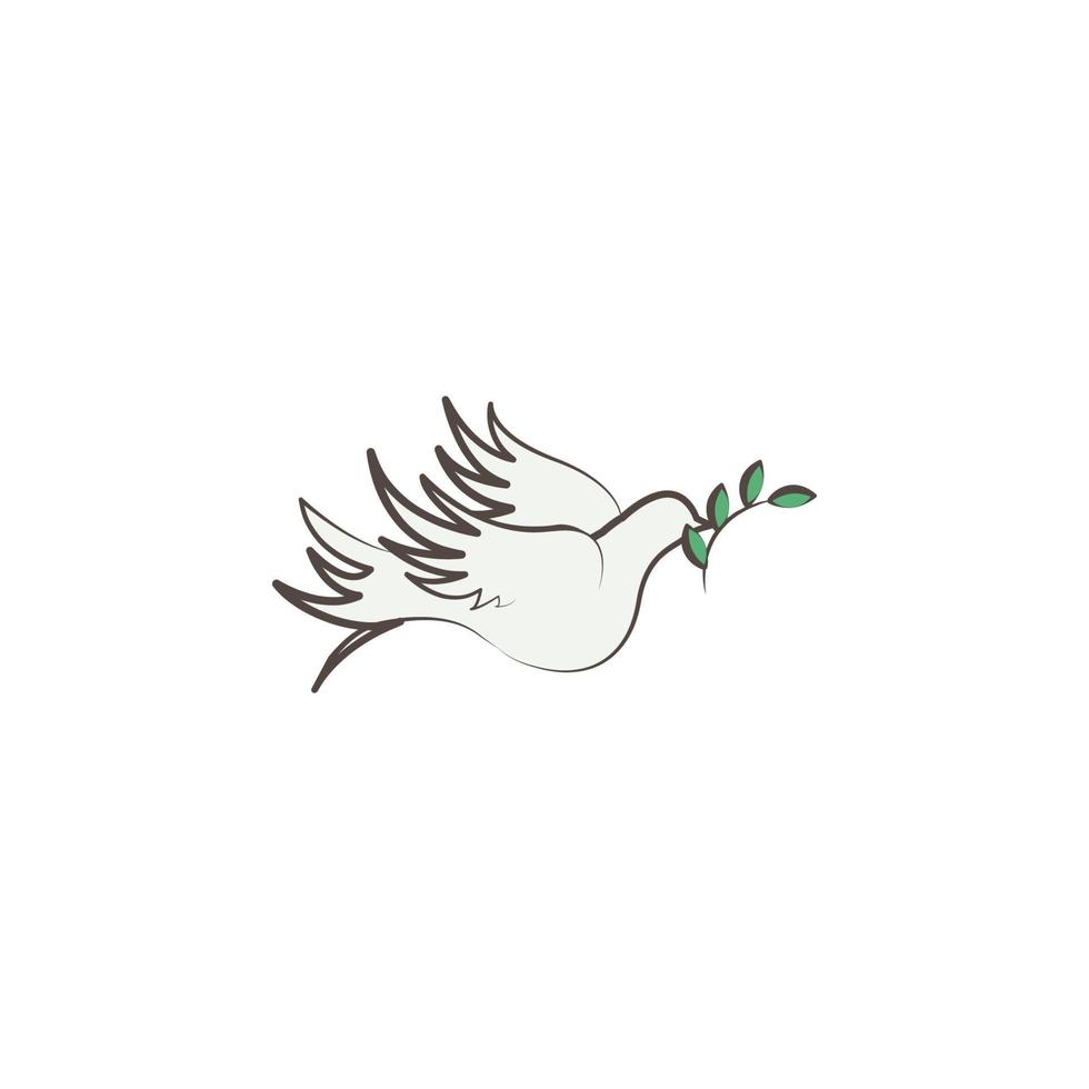 paloma con rama bosquejo estilo vector icono