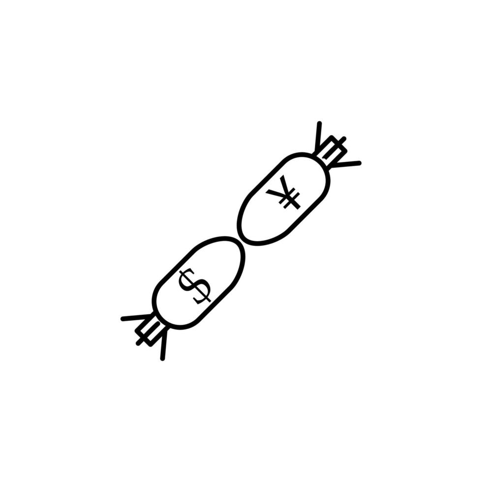 bombs dollar and yen outline style vector icon