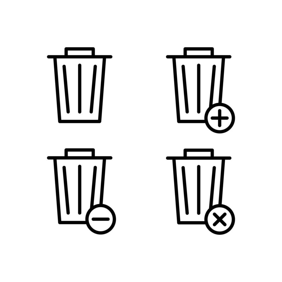 trash, box, plus, remove, minus sign vector icon