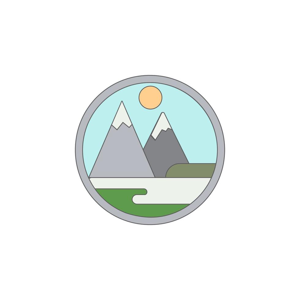 Snowy mountains colored in circle vector icon