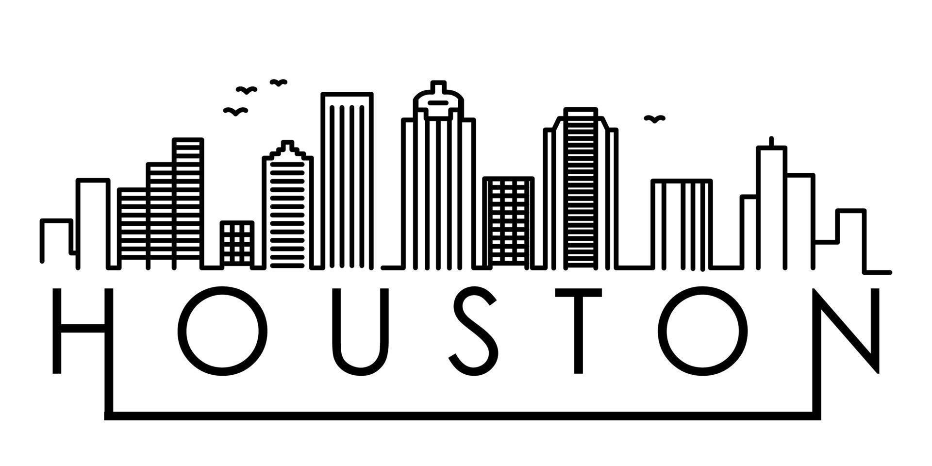 Linear Houston City Silhouette with Typographic Design vector icon