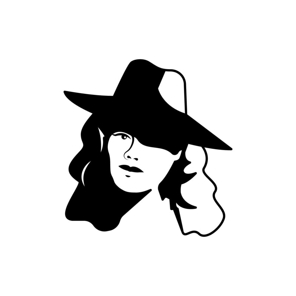 detective woman black and white vector icon
