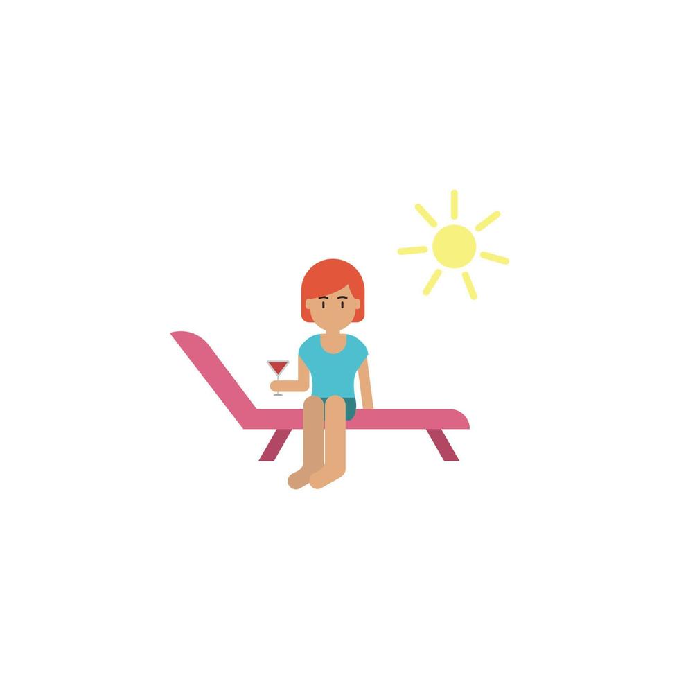 Beach, woman, sun cartoon vector icon
