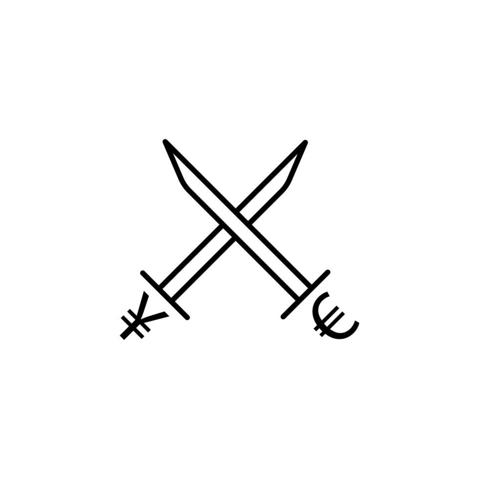 sword euro and yen outline style vector icon