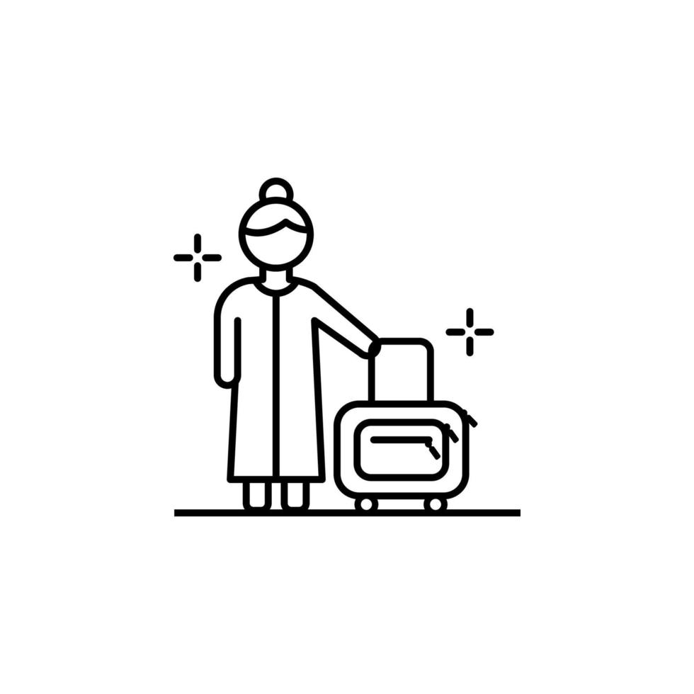 Woman, luggage, airport vector icon