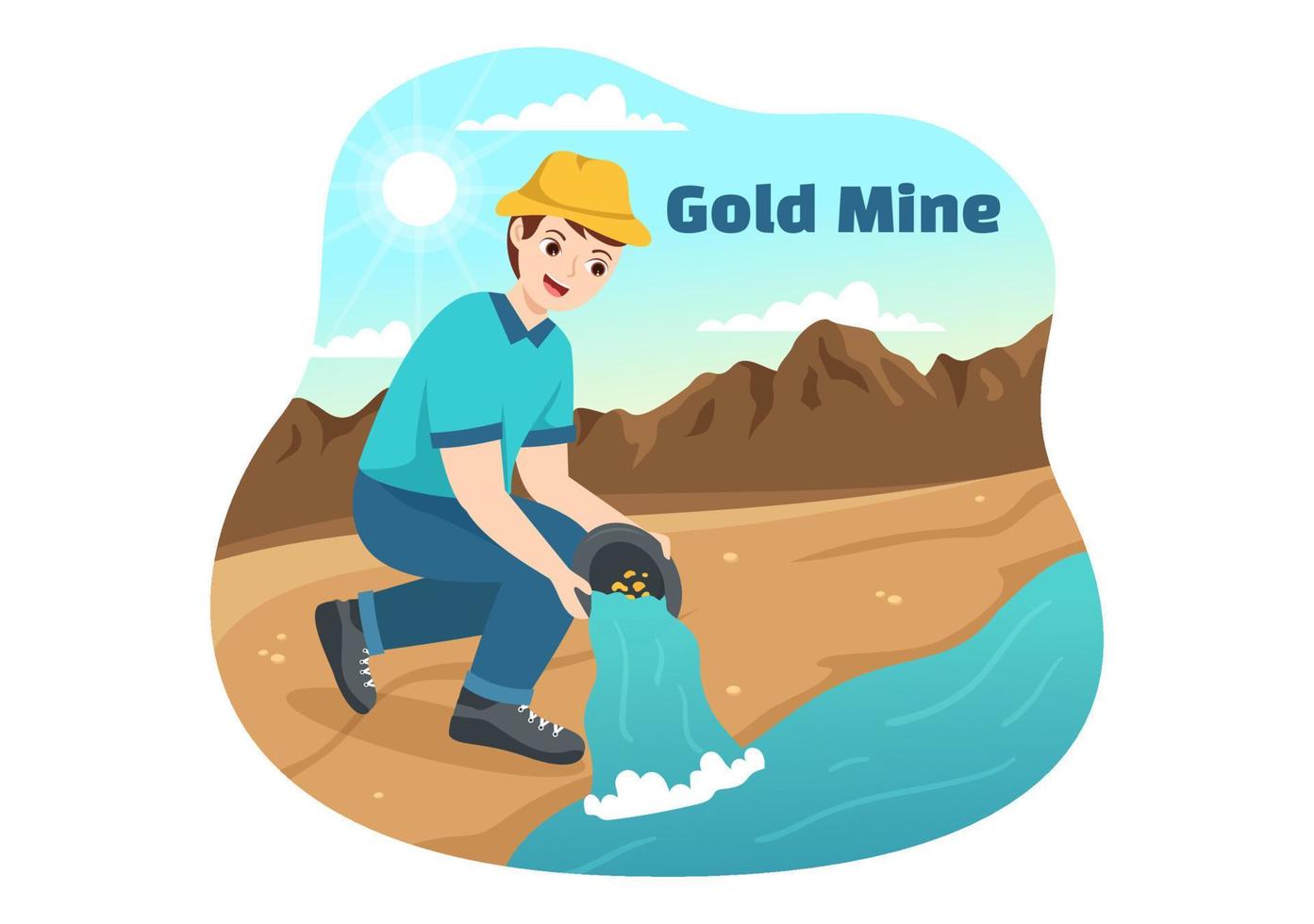 Gold Mine Illustration with Mining Industry Activity for Treasure, Pile of Coins, Jewelry and Gem in Flat Cartoon Hand Drawn Landing Page Templates vector