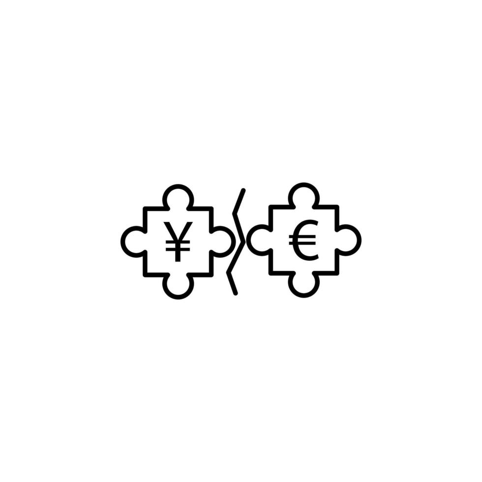puzzle euro and yen outline style vector icon