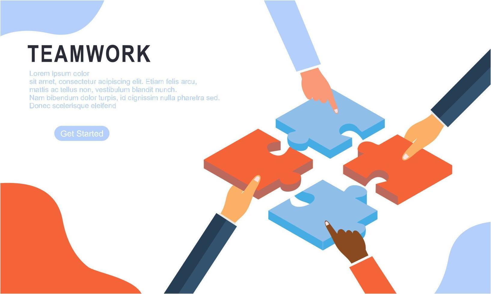 Teamwork concept with hands and puzzle illutration vector