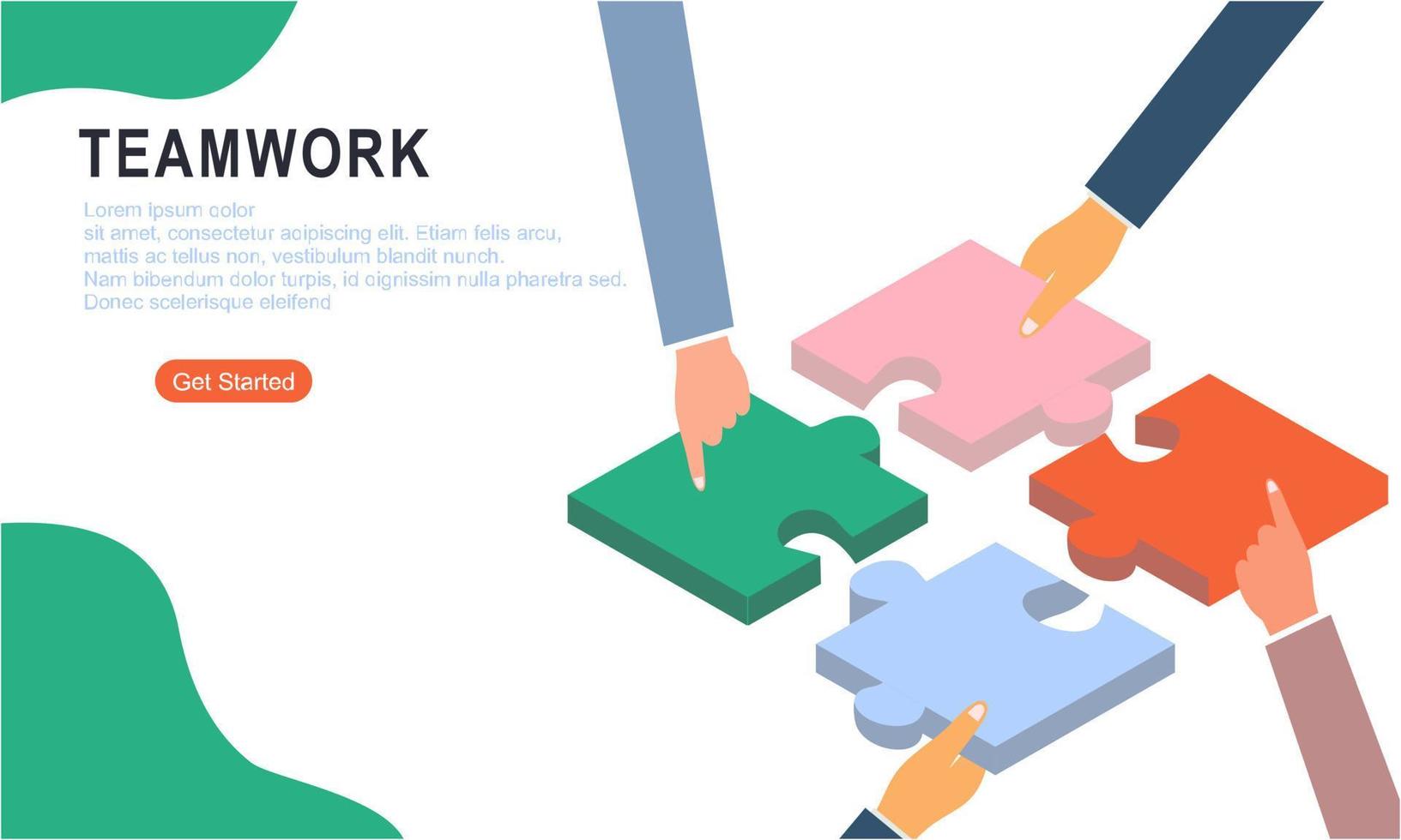 Teamwork concept with hands and puzzle illutration vector