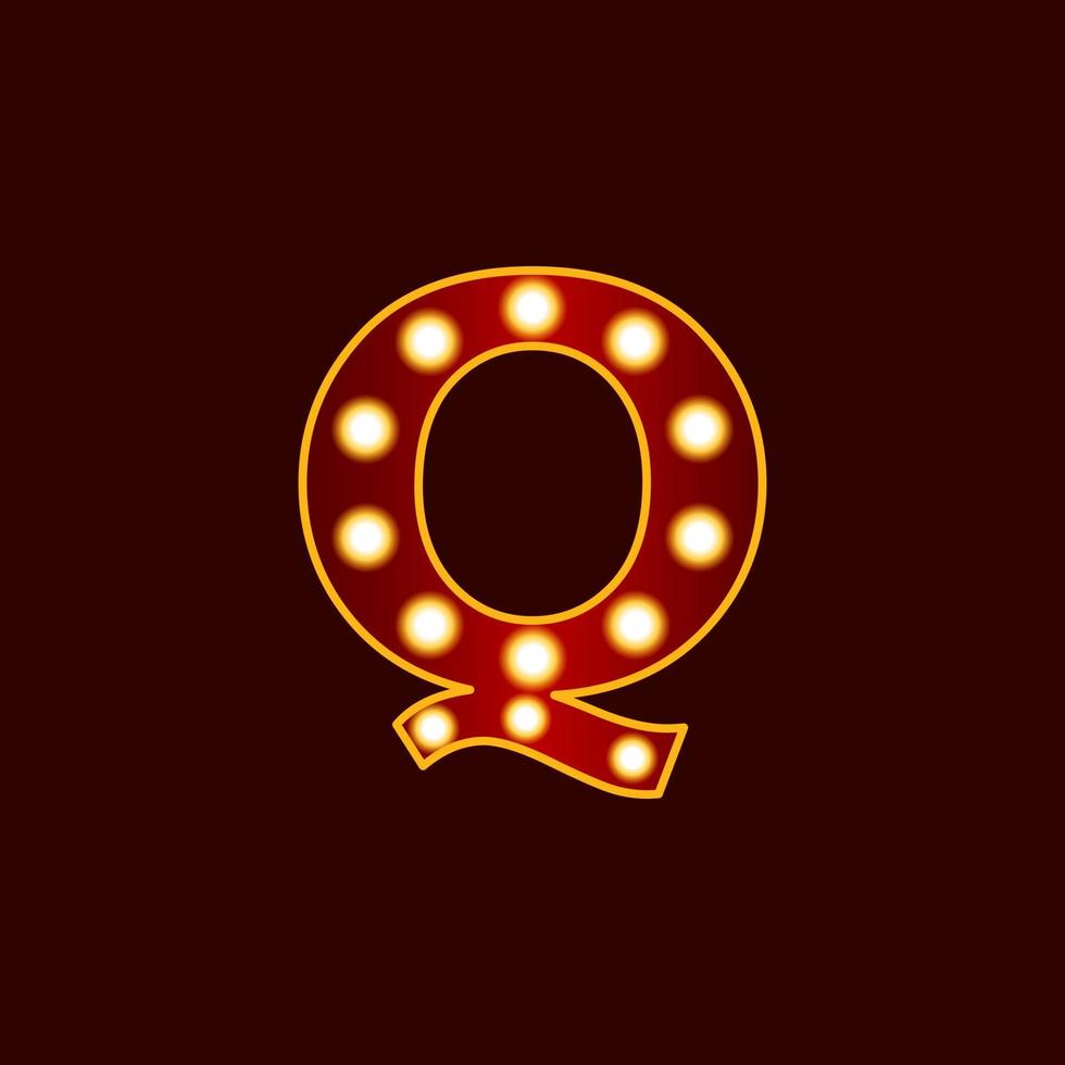Q, alphabet letter with bulb vector icon