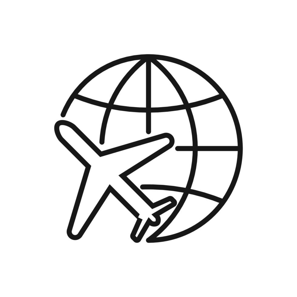 Editable Icon of Plane Travel Globe, Vector illustration isolated on white background. using for Presentation, website or mobile app