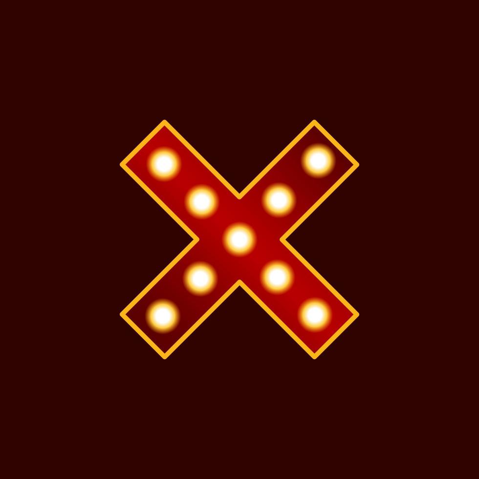 cross, multiplication sign with bulb vector icon